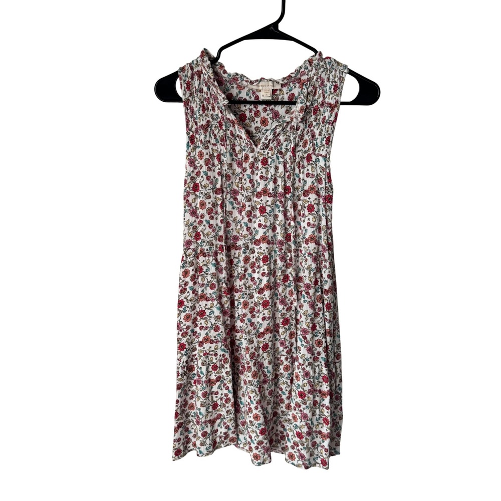 Monteau Los Angeles Womens Small Floral Smocked Tiered Sleeveless Mini Dress